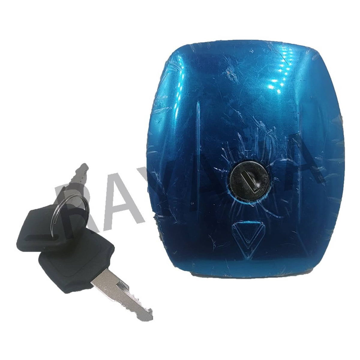 Fuel tank cap with lock and two keys, glossy blue front panel