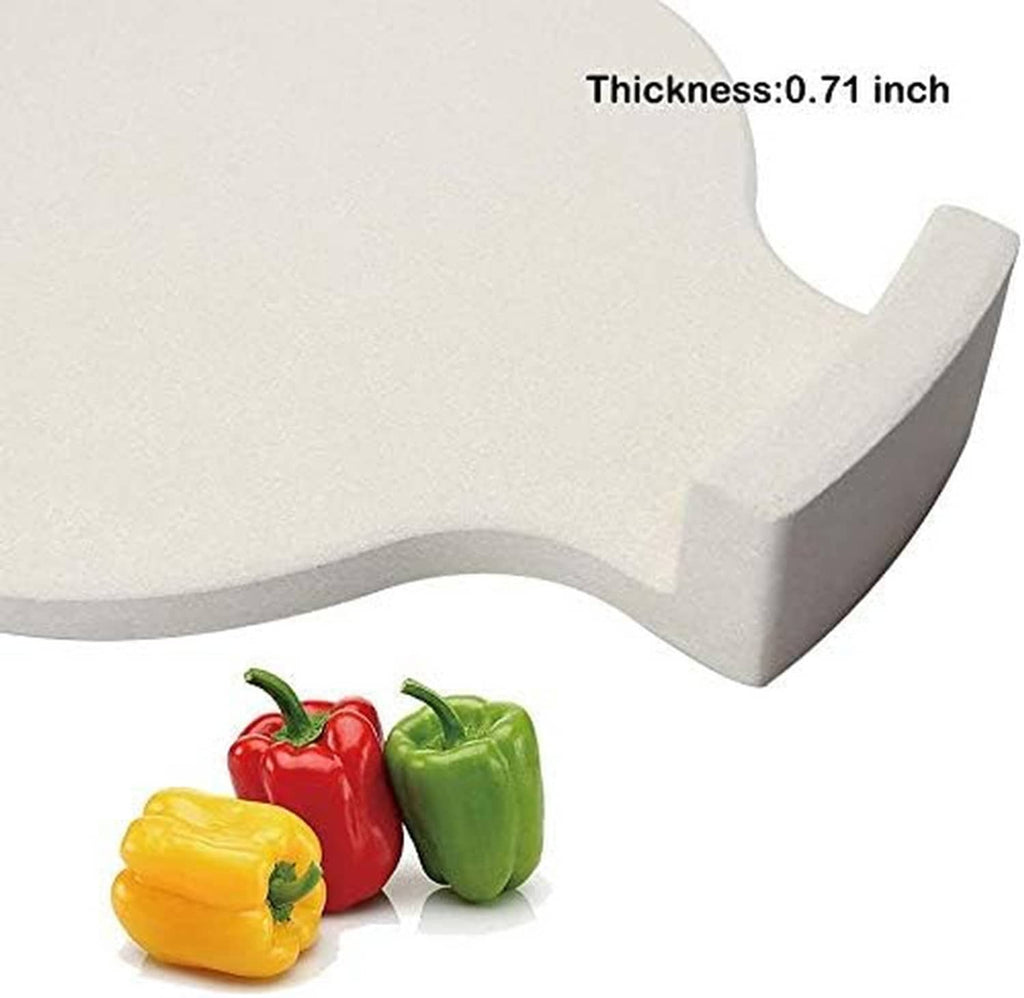 Ceramic heat deflector plate setter close-up, light cream curved surface with notch