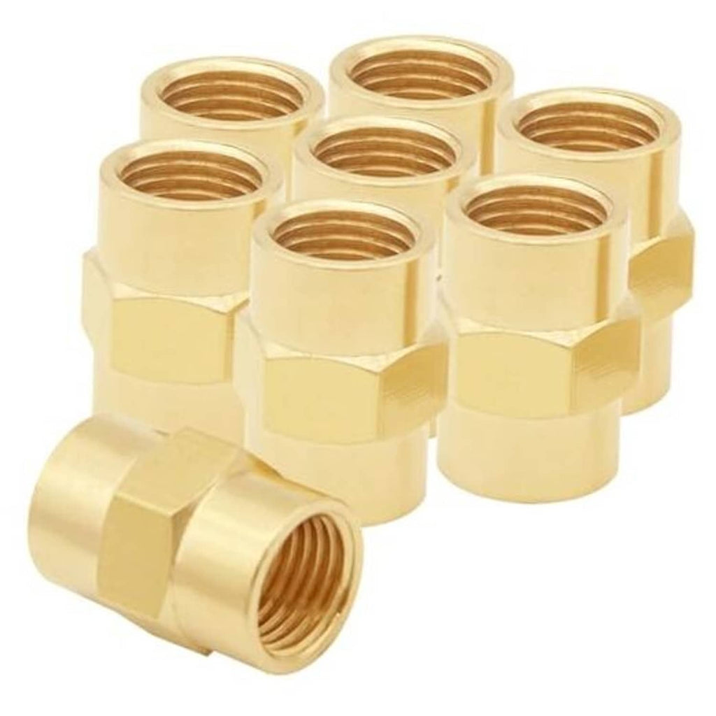 Brass hex NPT female coupling set with multiple fittings and external hex edges