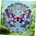Colorful butterfly wind spinner with layered reflective cutouts, hanging hook