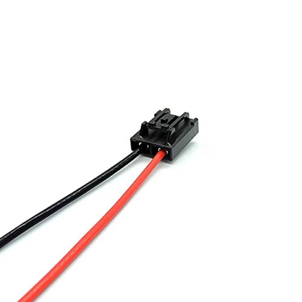 Wiring plug pigtail connector with black and red wires, compact black housing
