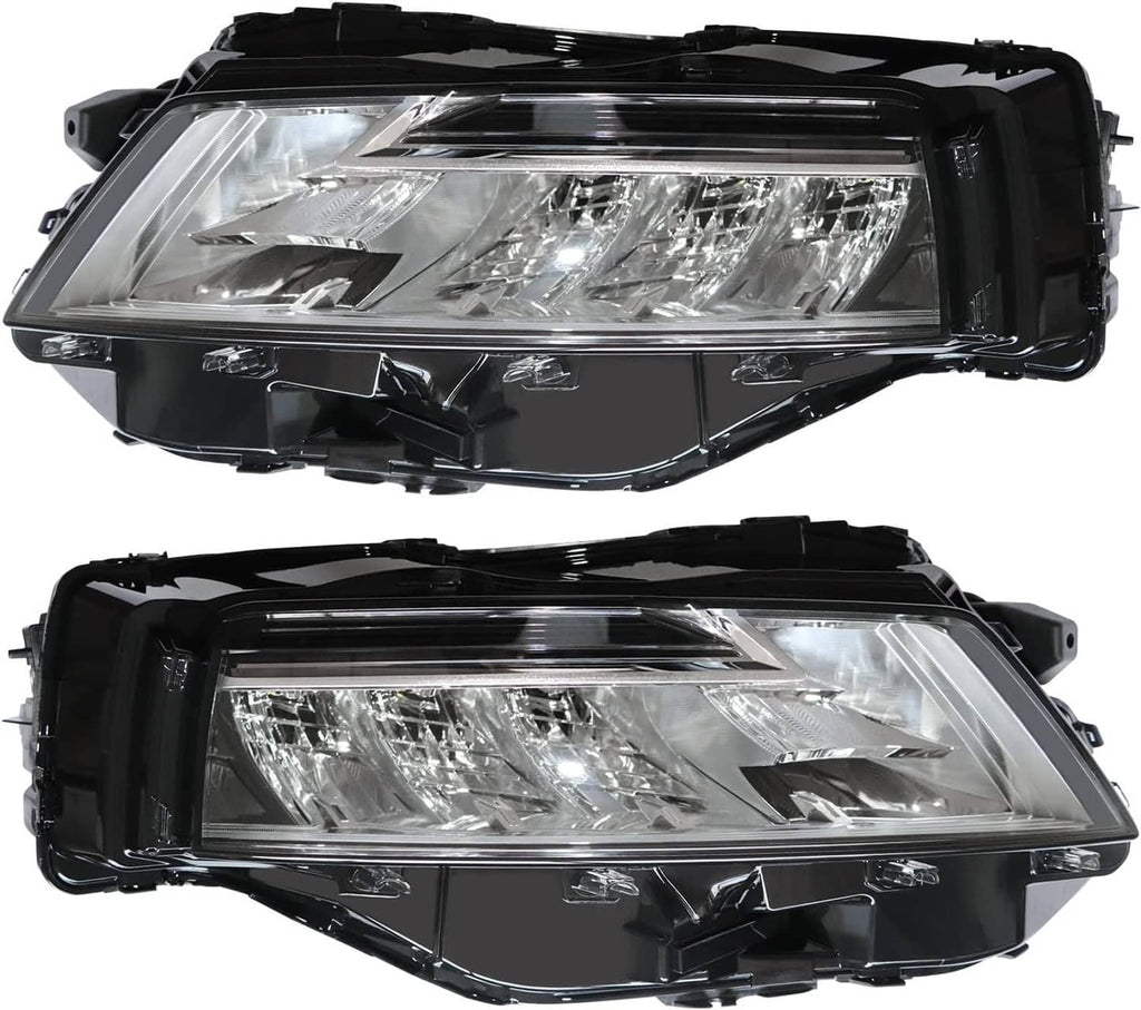 LED headlight pair with chrome reflector lenses and black outer housings.