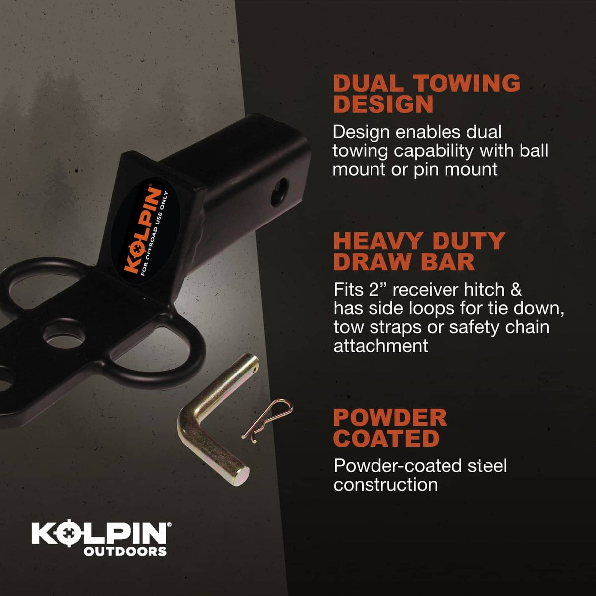 Black 3-way trailer hitch receiver with U-bolt draw bar and safety pin