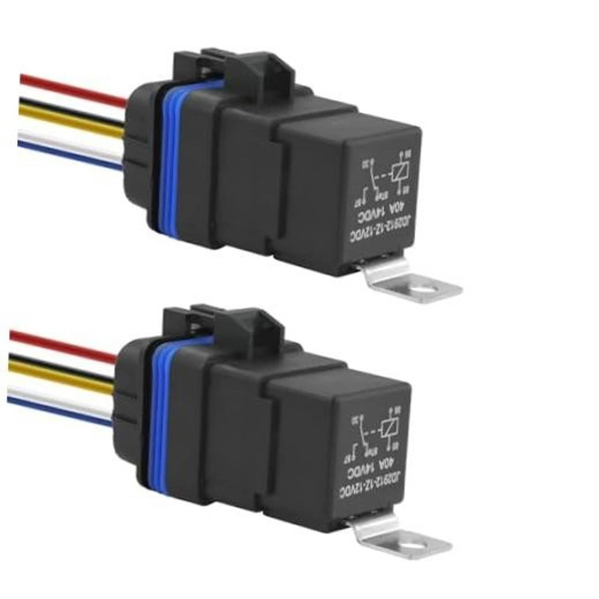 Waterproof 5-pin relay switch with black housing, blue sealing ring, and wire leads