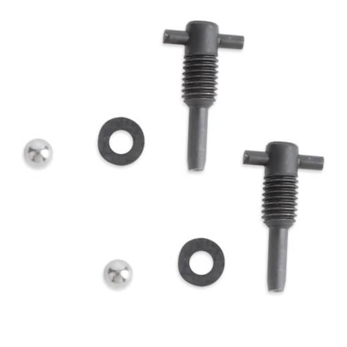 Hydraulic jack oil release valve set: two black valves, two washers, two screws