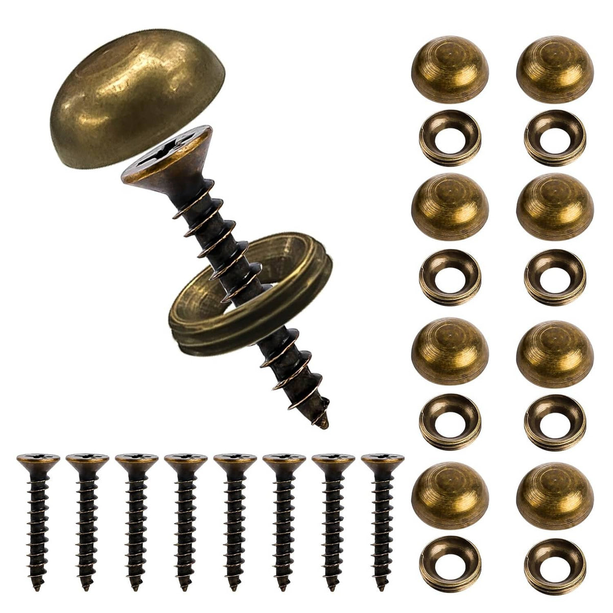Brass self-tapping decorative screws with bronze flat caps (8-piece set)