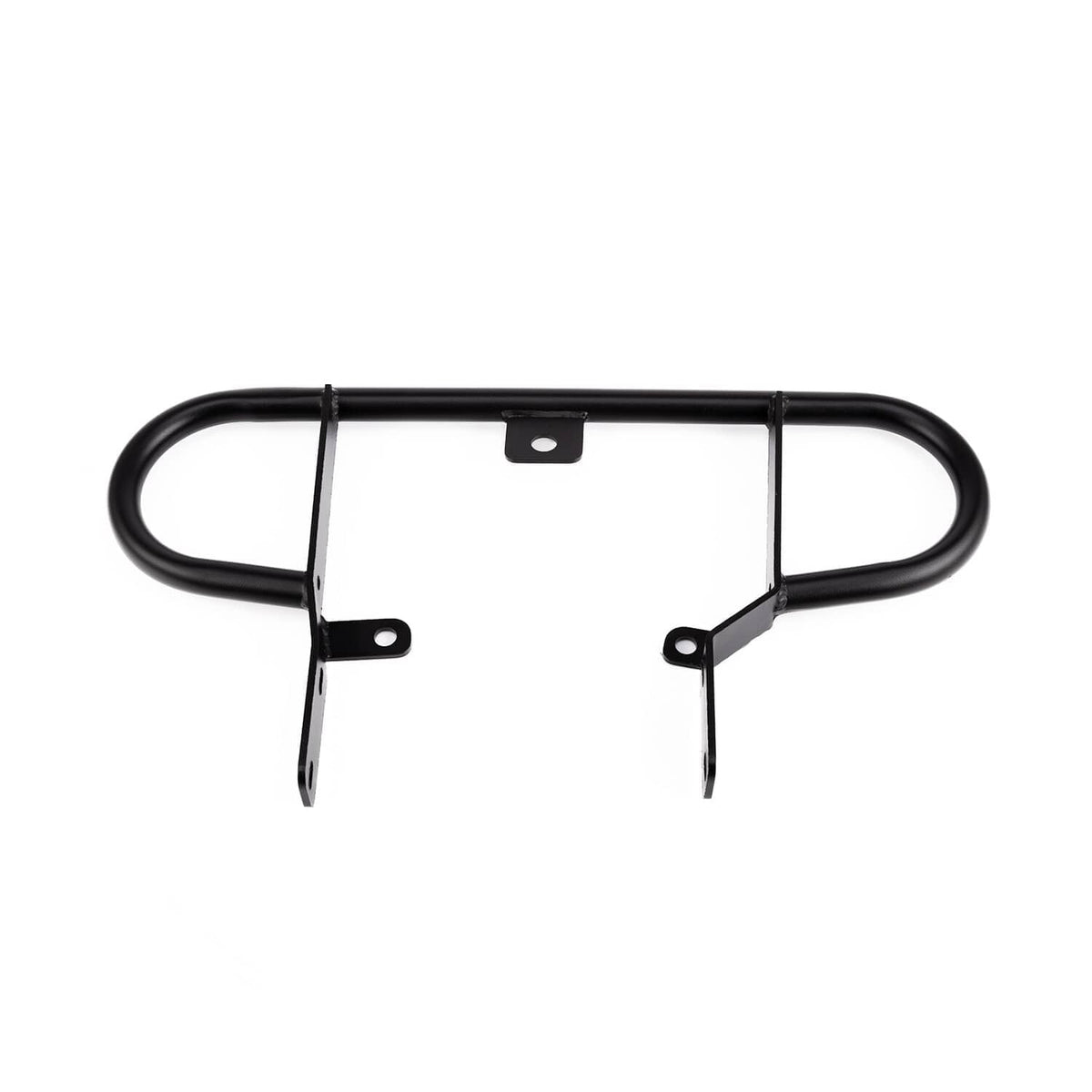 Black rear grab bar bumper guard with curved front tube and two hanging mounting tabs