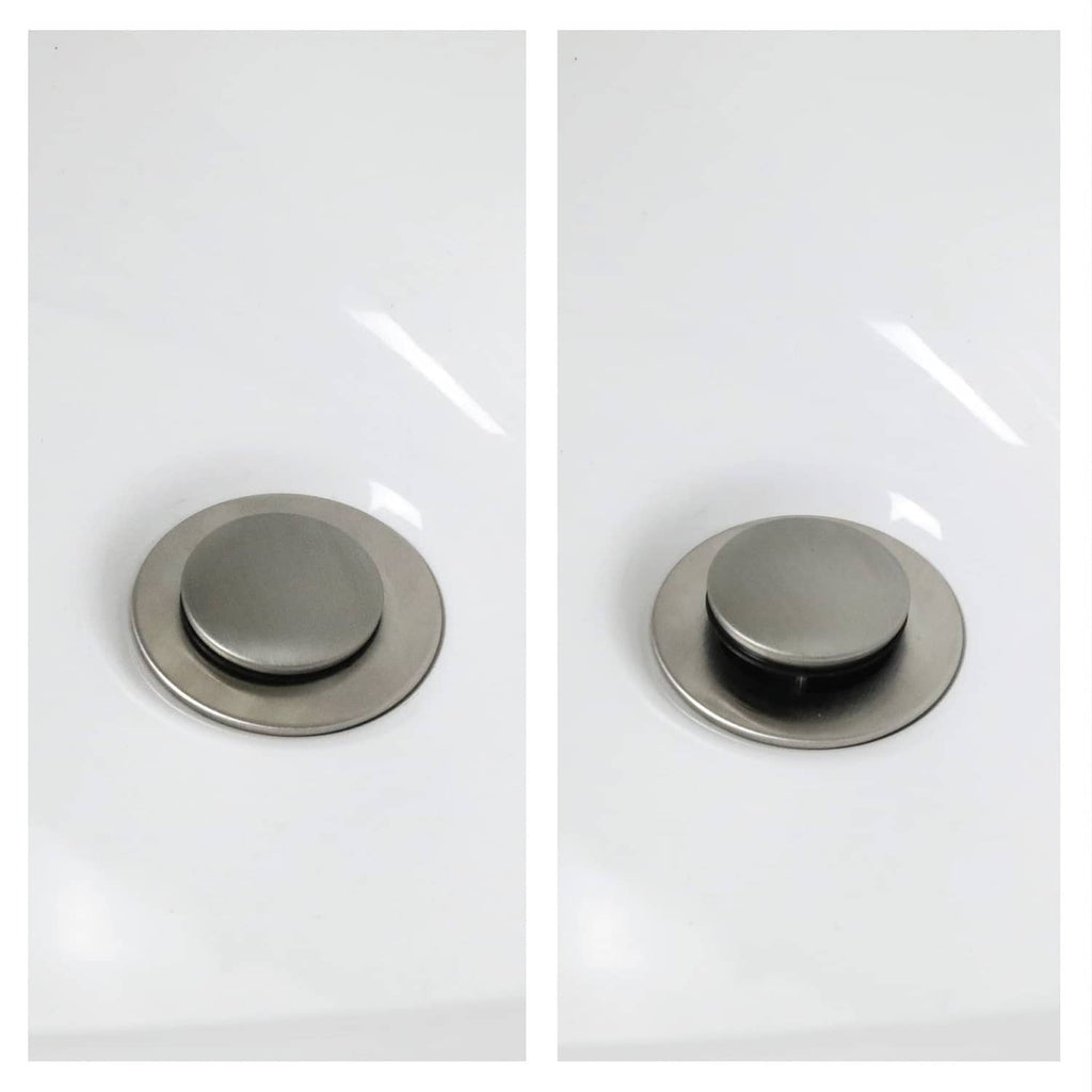Brushed nickel round pop-up sink stopper cap with metal rim