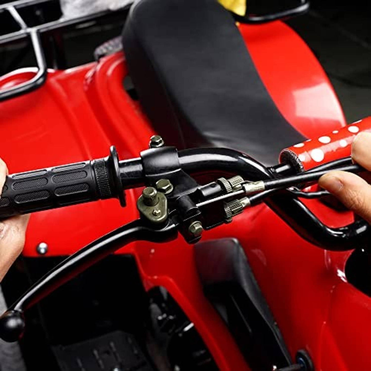 Brake lever mounted on handlebar with routed cable toward lever