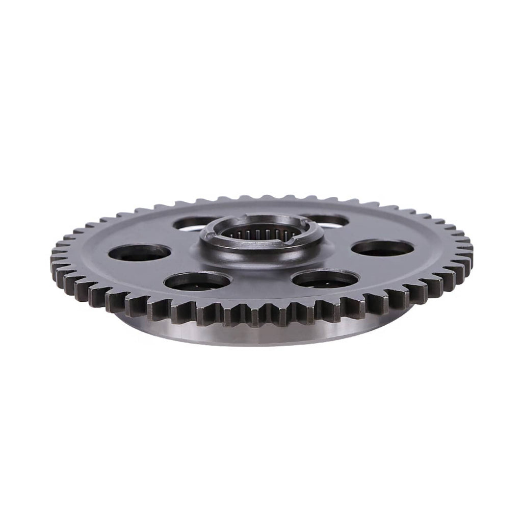 Starter clutch gear plate, steel sprocket with hub bore and cutout holes