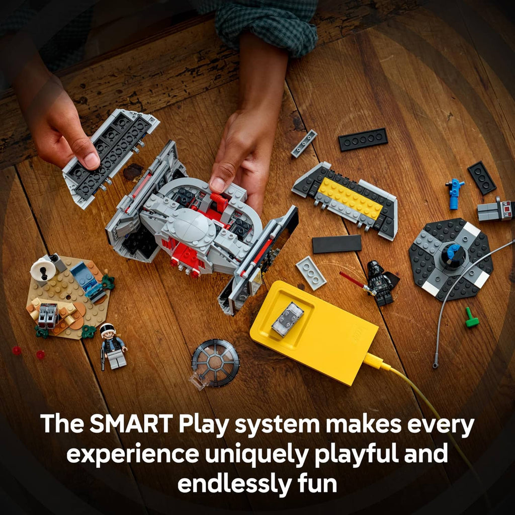 LEGO Star Wars TIE Fighter SMART Play set with assembled ship and scattered bricks