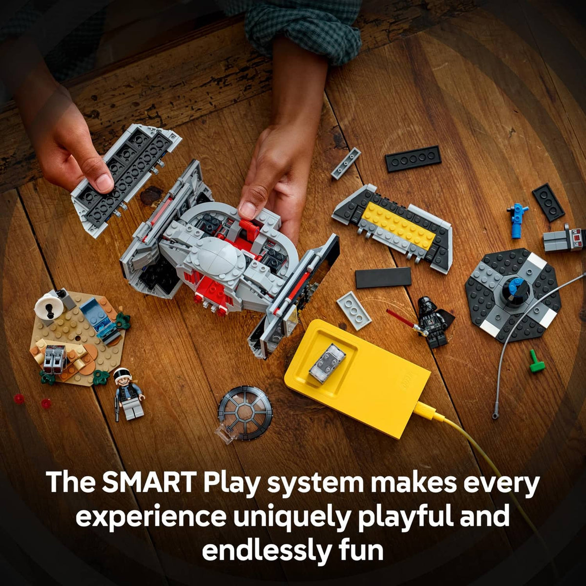 LEGO Star Wars TIE Fighter SMART Play set with assembled ship and scattered bricks
