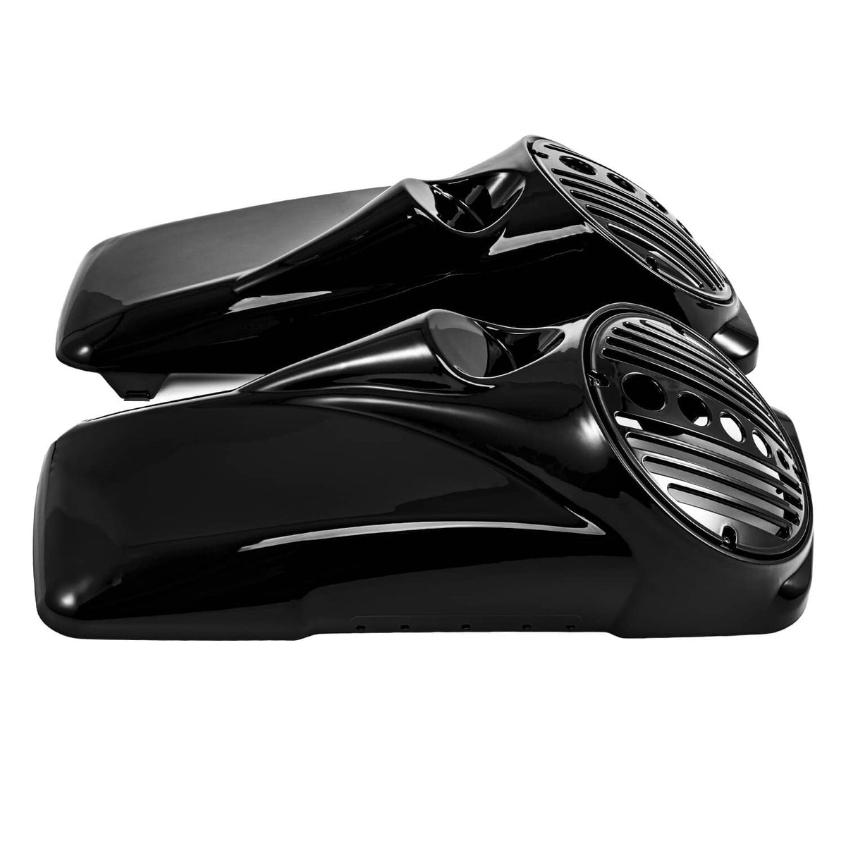 RivetOak 8" Vivid Black Speaker Lids w/ Tweeter port For Harley 1994-2013 Touring Models