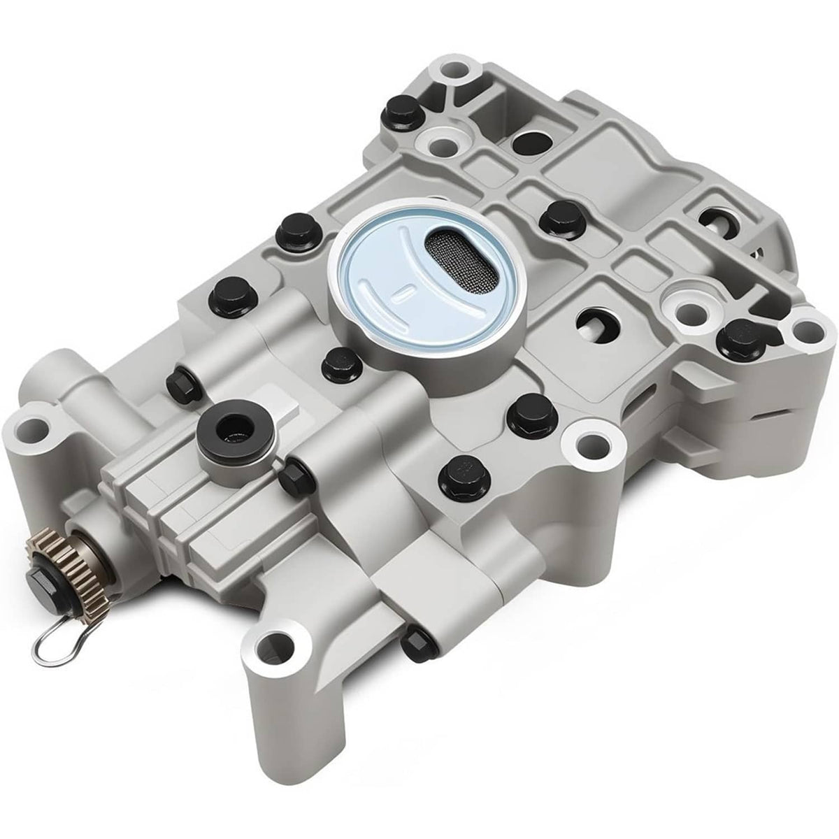 Engine oil balance shaft pump assembly with highlighted circular filter screen and oil passage
