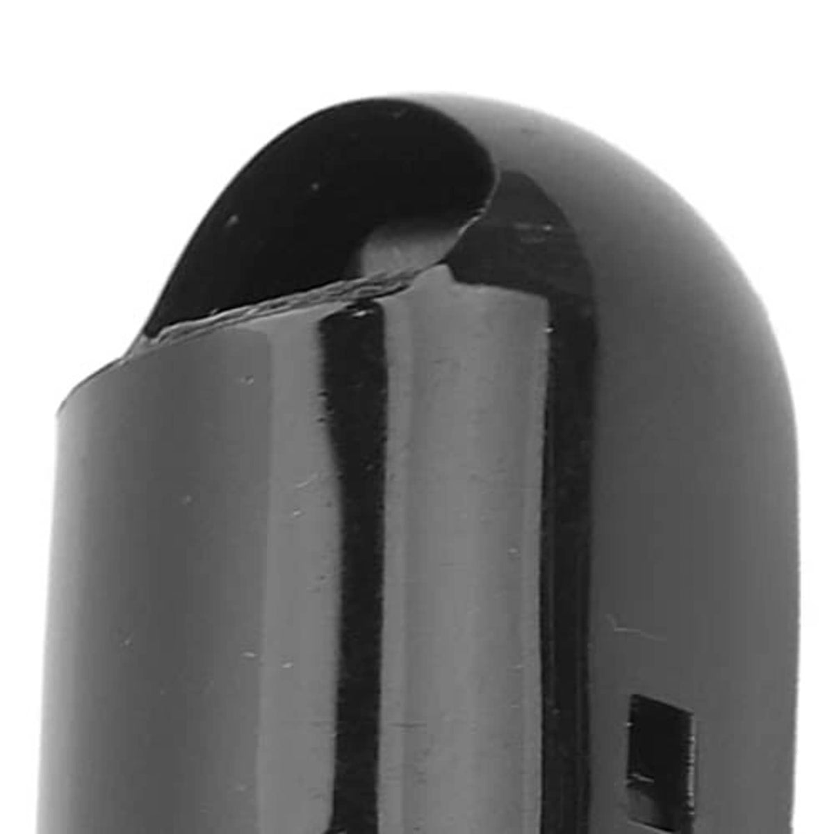 Black washer nozzle top cap with recessed outlet opening