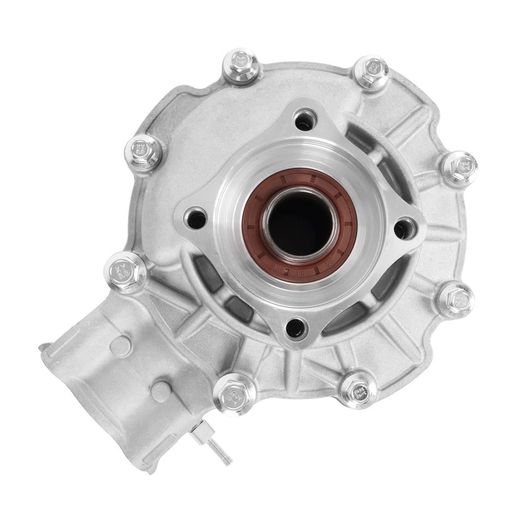 Rear differential gear case top view with central seal and four corner bolts