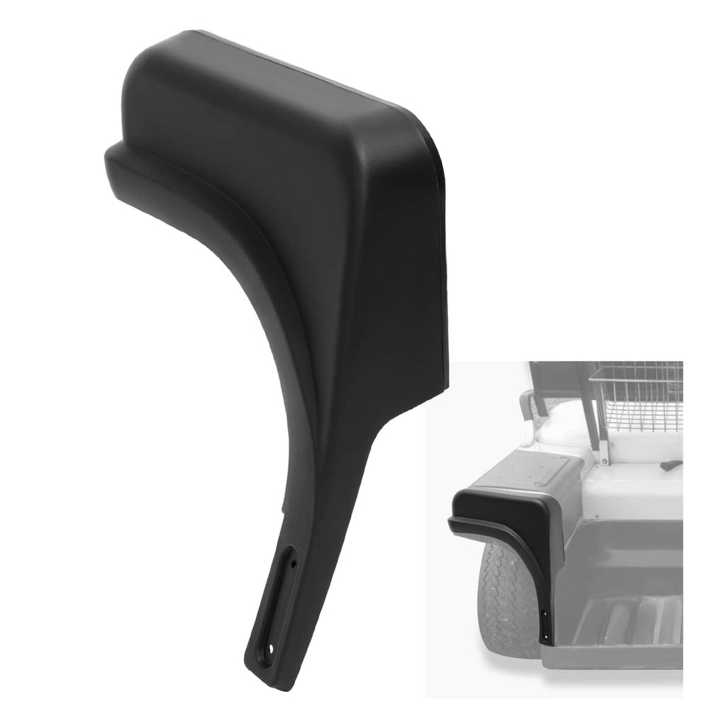 Black left golf cart fender cap with molded curve and mounting slots