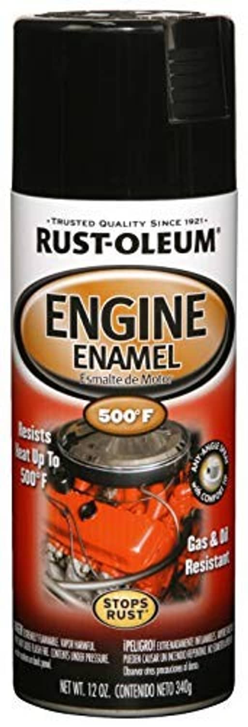 Rust-Oleum engine enamel spray paint can, gloss black, 12 oz