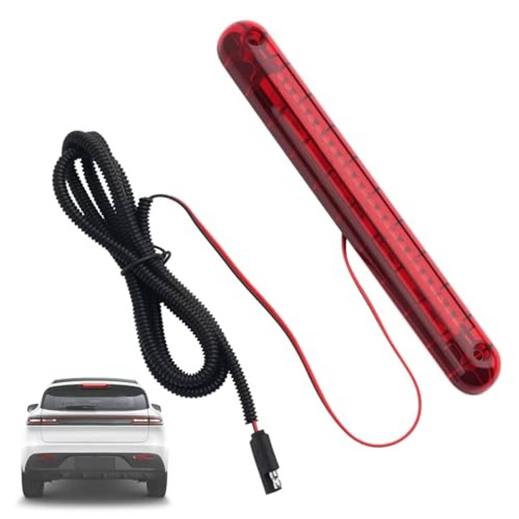 Red LED third brake light bar with black coiled cable and electrical connector