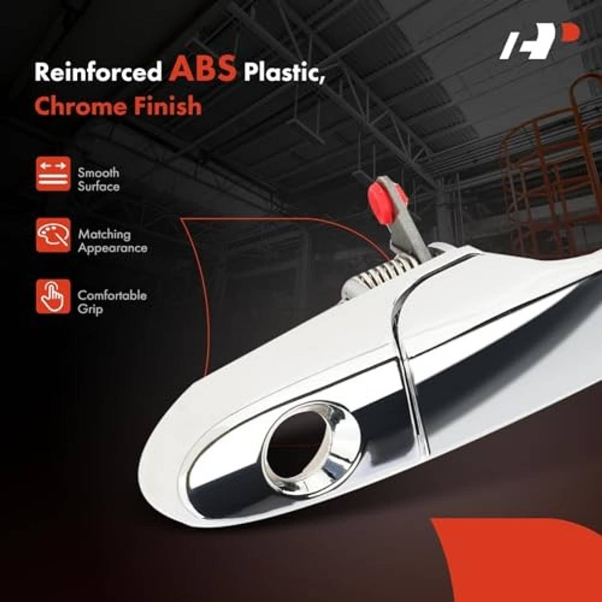 Chrome exterior door handle with keyhole opening, close-up