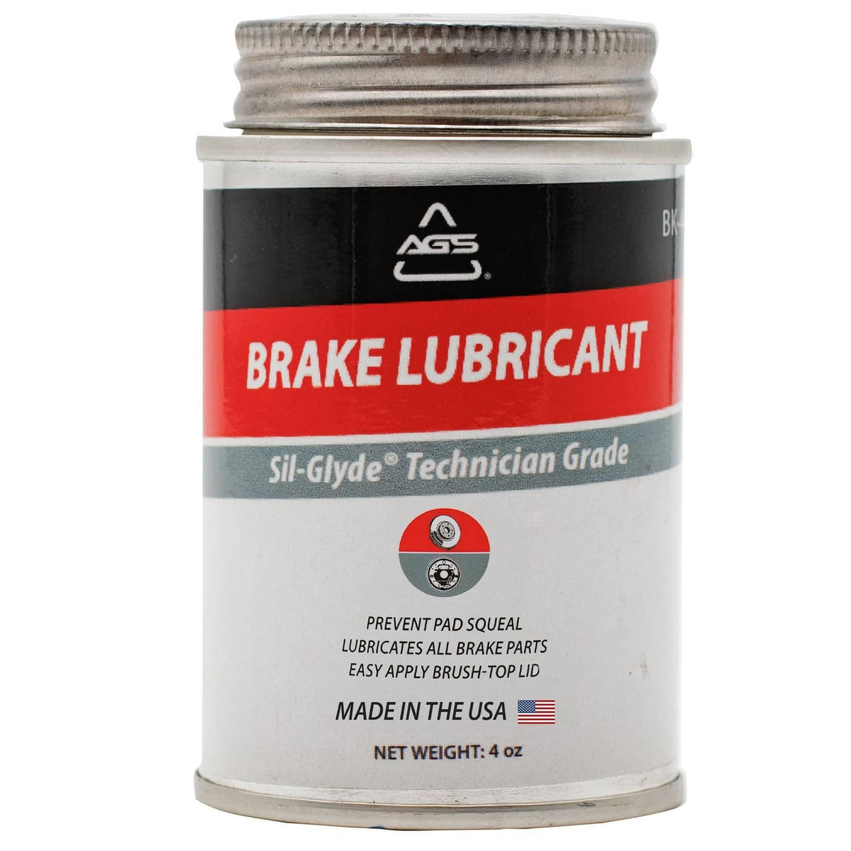 AGS SIL-Glyde silicone brake grease can, 4 oz with brush-top applicator
