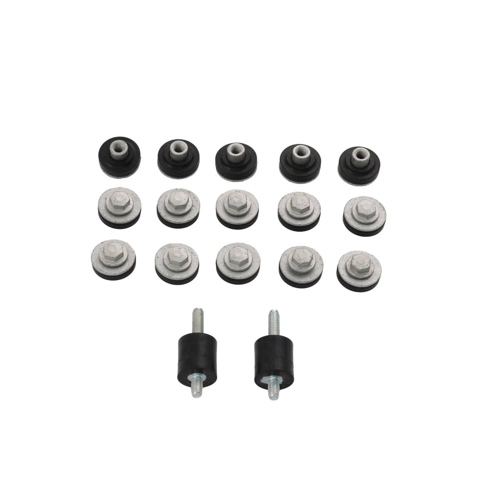 Valve cover gasket hardware set: black rubber grommets and gray metal washers