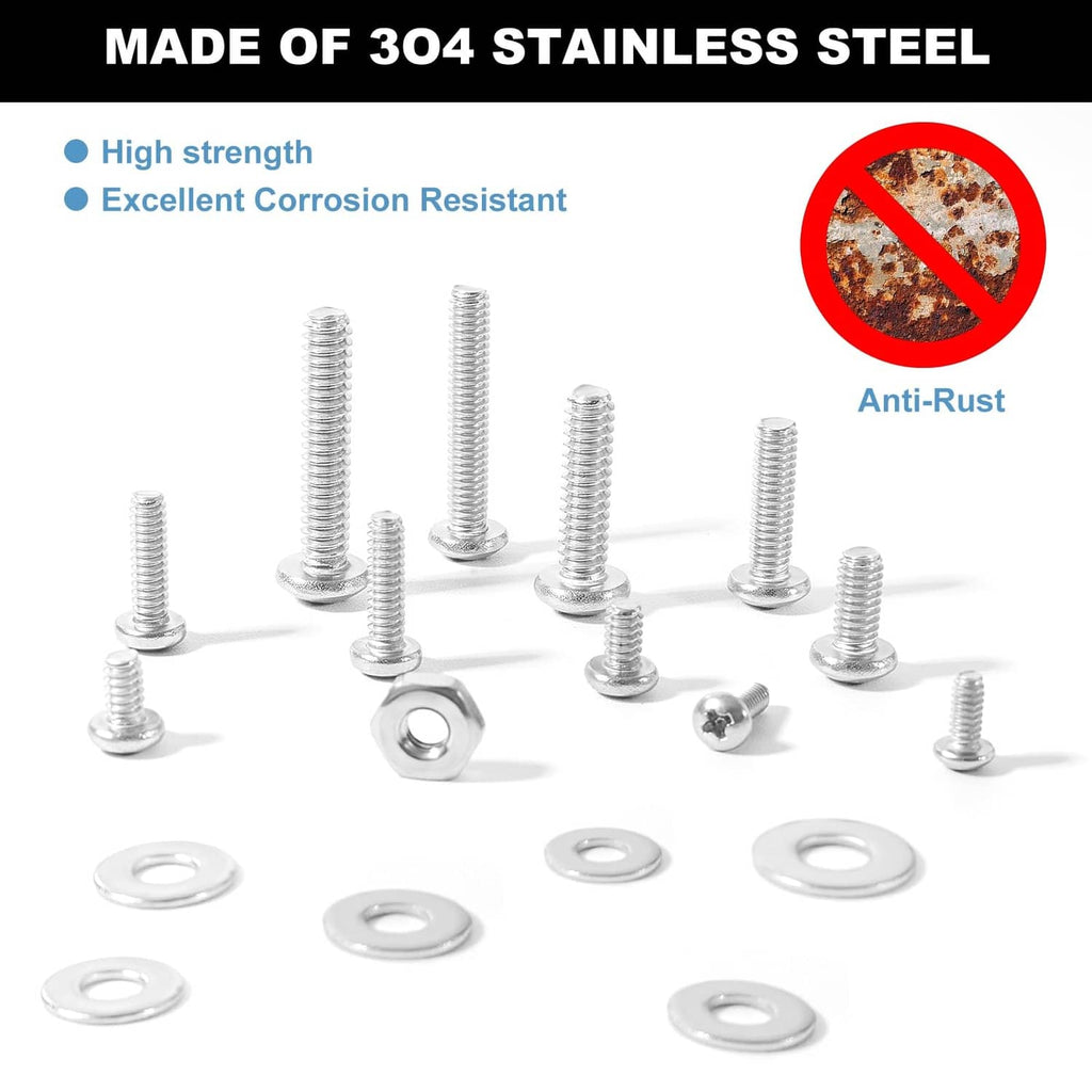 304 stainless steel screw set with washers, silver, anti-rust resistant fasteners