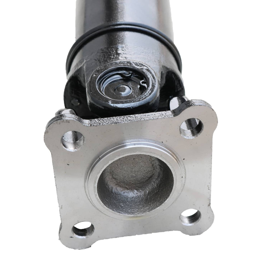 Rear drive shaft yoke and flange, black and silver metal end fitting