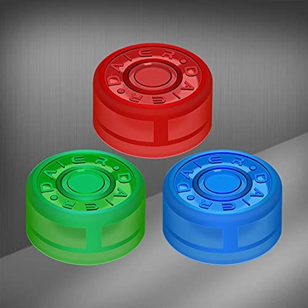 Glow-in-the-dark footswitch topper buttons, red, green, and blue caps