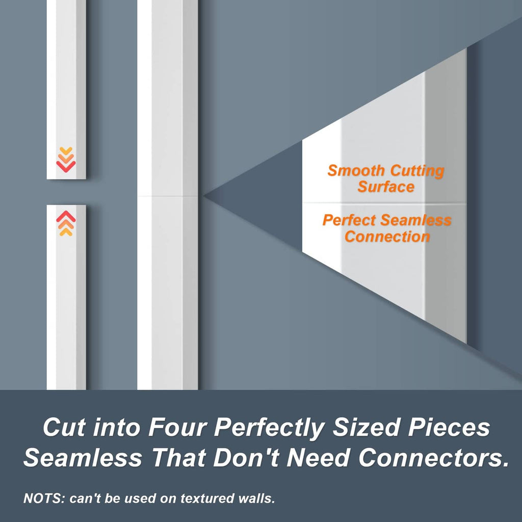 White TV cord cover strips with smooth cut edges for custom fitting