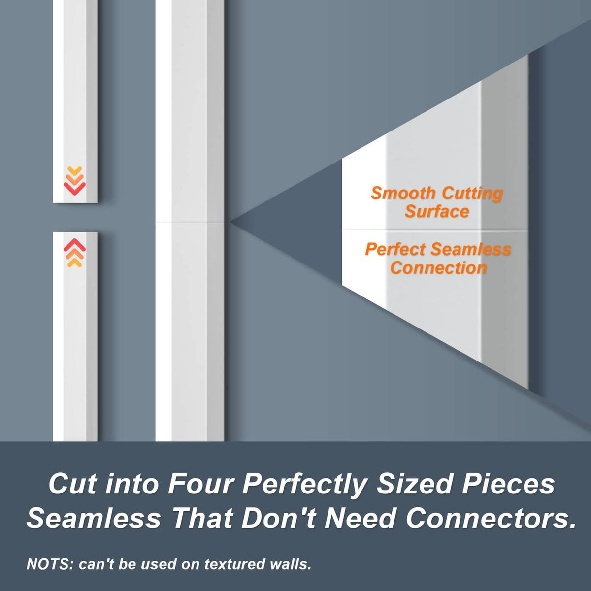 White TV cord cover strips with smooth cut edges for custom fitting