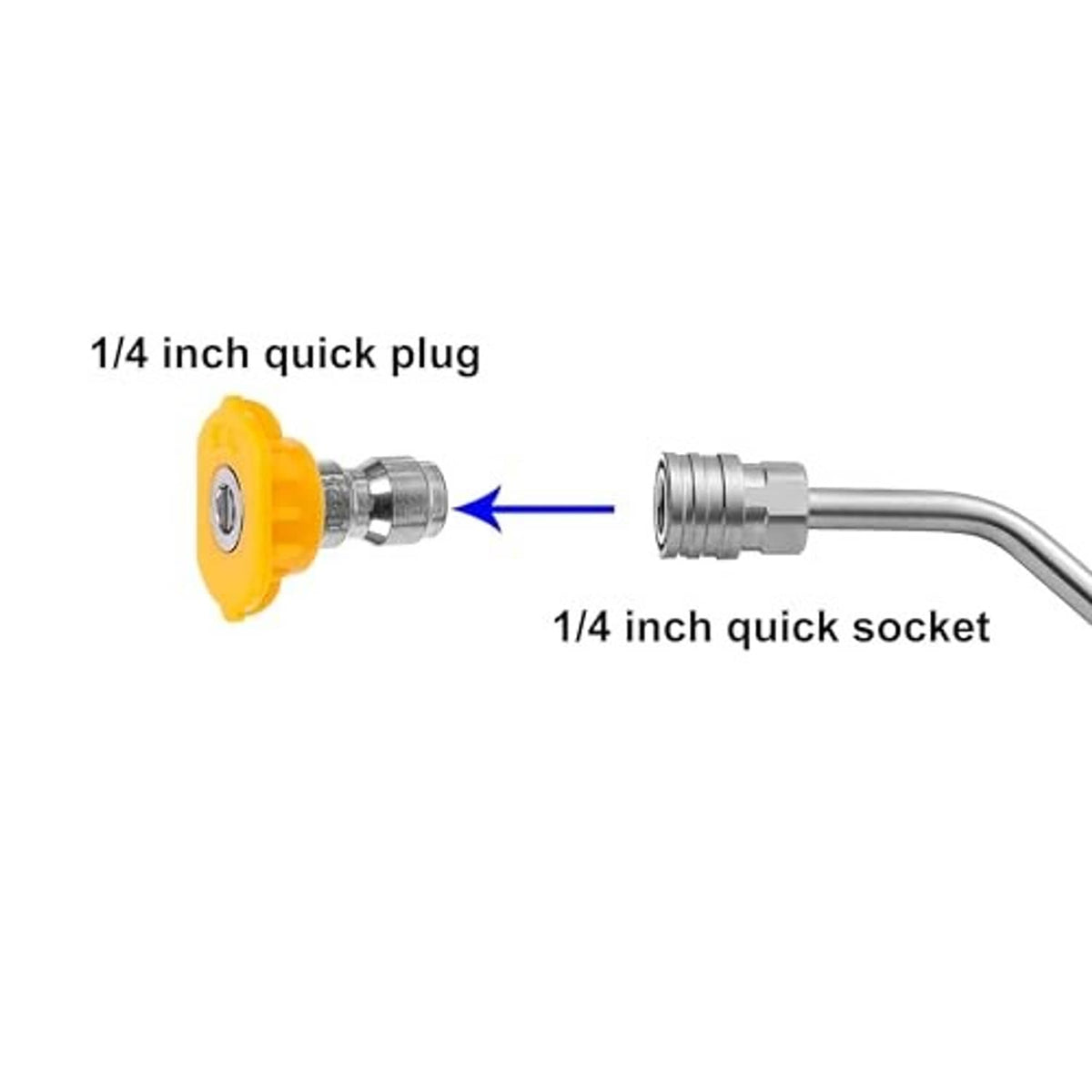 1/4 inch quick plug and quick socket on curved pressure washer wand