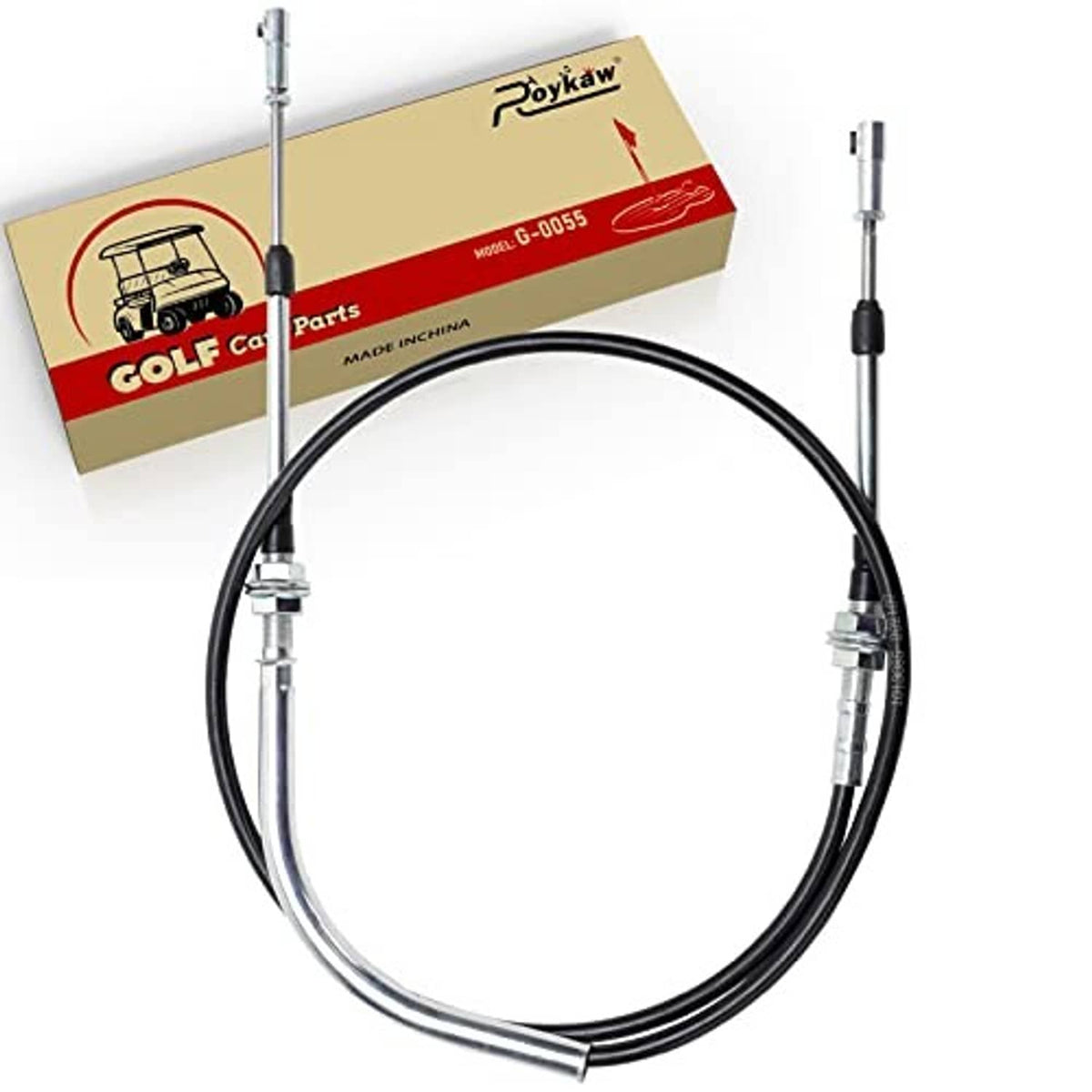 Golf cart shift cable assembly, black cable with chrome fittings at both ends