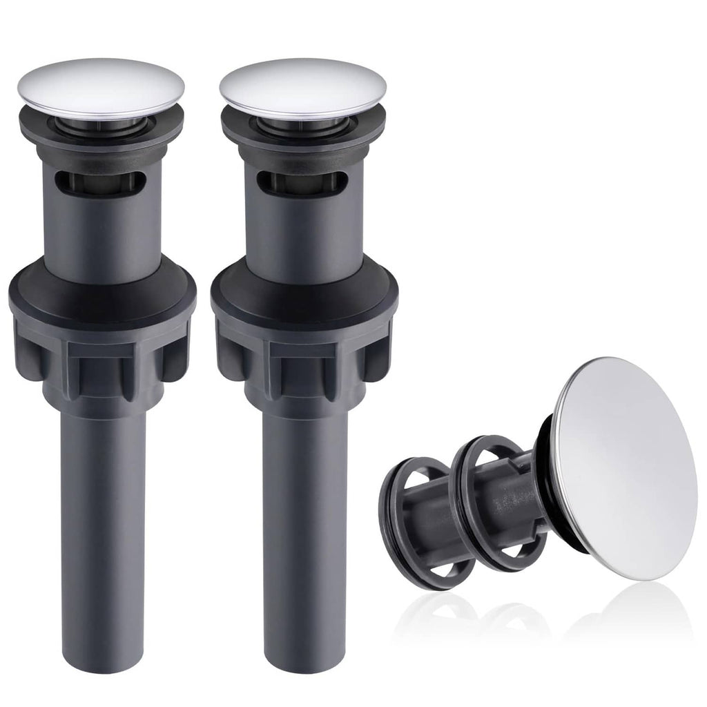 Two-pack universal sink drain with overflow, chrome stopper and matte black body