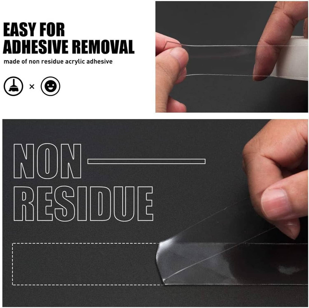 Double-sided acrylic adhesive tape film, clear strip for removable application