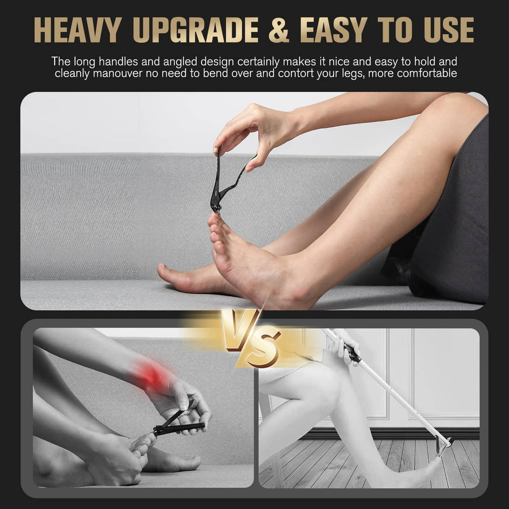 Ergonomic long-handled nail clippers with angled head for comfortable use