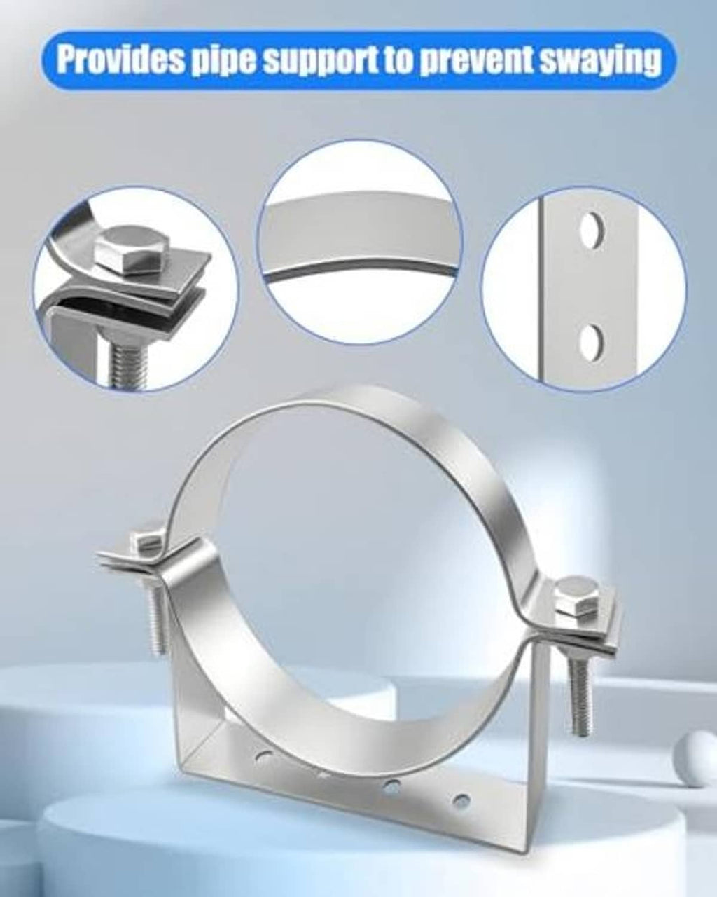 6-inch pipe hanger bracket with dual bolts and circular pipe support frame