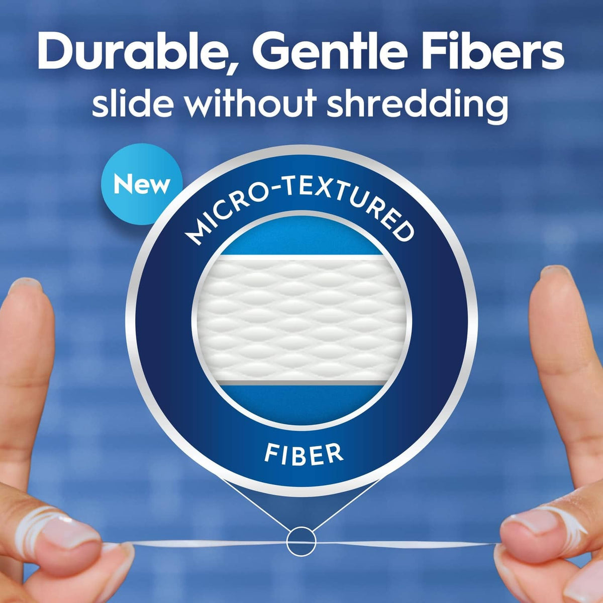 Micro-textured fiber floss with durable gentle fibers icon graphic
