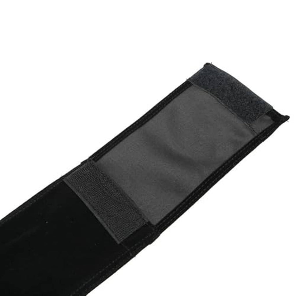Black pool cue case end section with mesh pocket panel and reinforced stitched trim