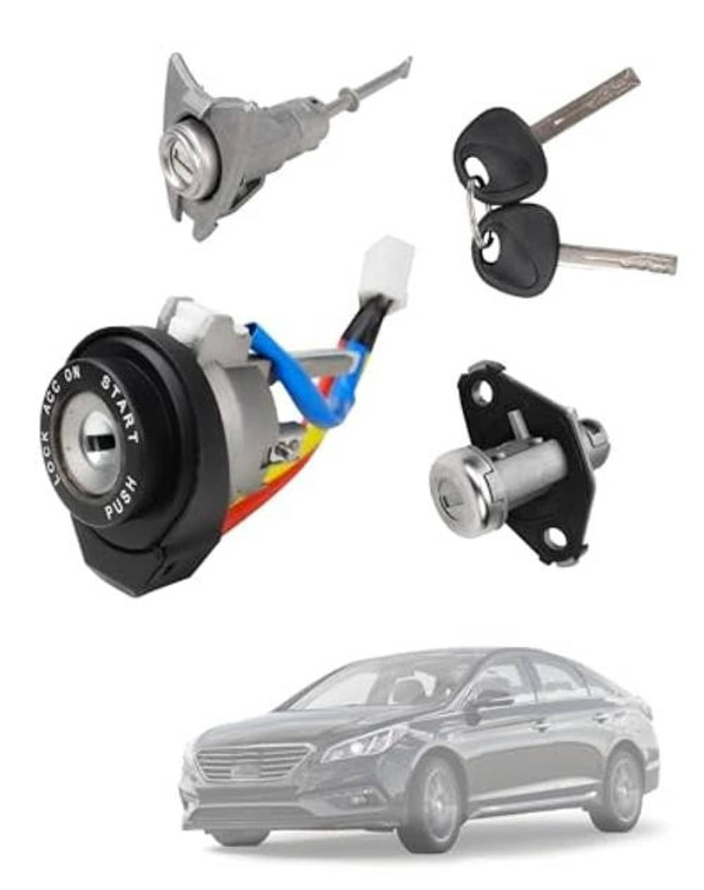 Ignition switch cylinder kit with two keys, connector plug, and mounting bracket