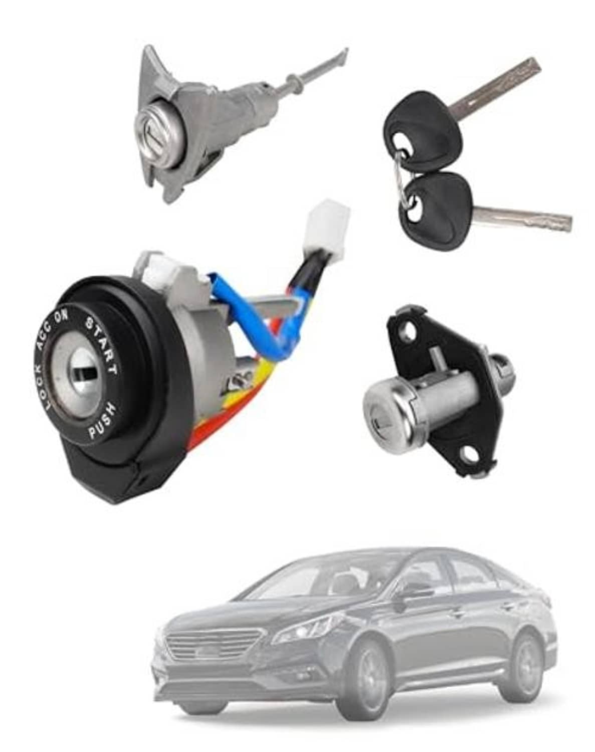 Ignition switch cylinder kit with two keys, connector plug, and mounting bracket
