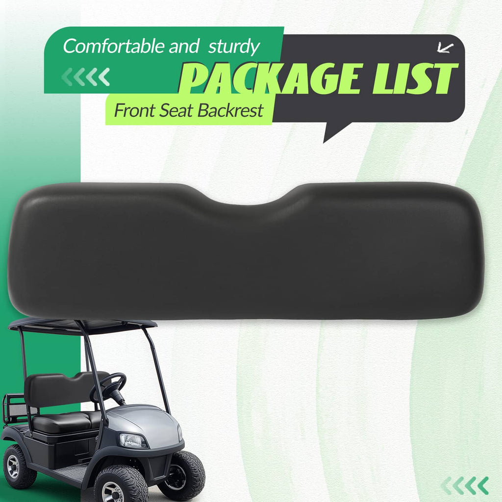 Black seat backrest cushion with curved ergonomic shape for golf cart