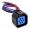 7-pin headlight connector pigtail with blue housing and red/blue/black wire leads