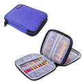 Damero crochet hook case with zipper, purple exterior, open storage compartments and pockets