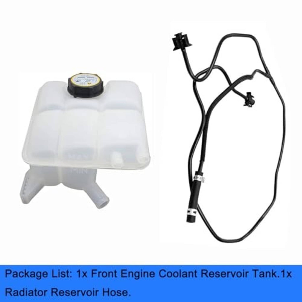 Front engine coolant reservoir tank and hose set with cap