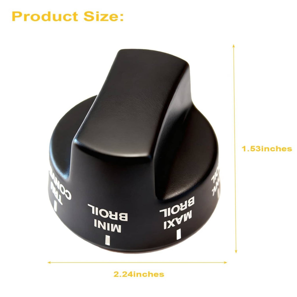 Black oven select control knob, angled view