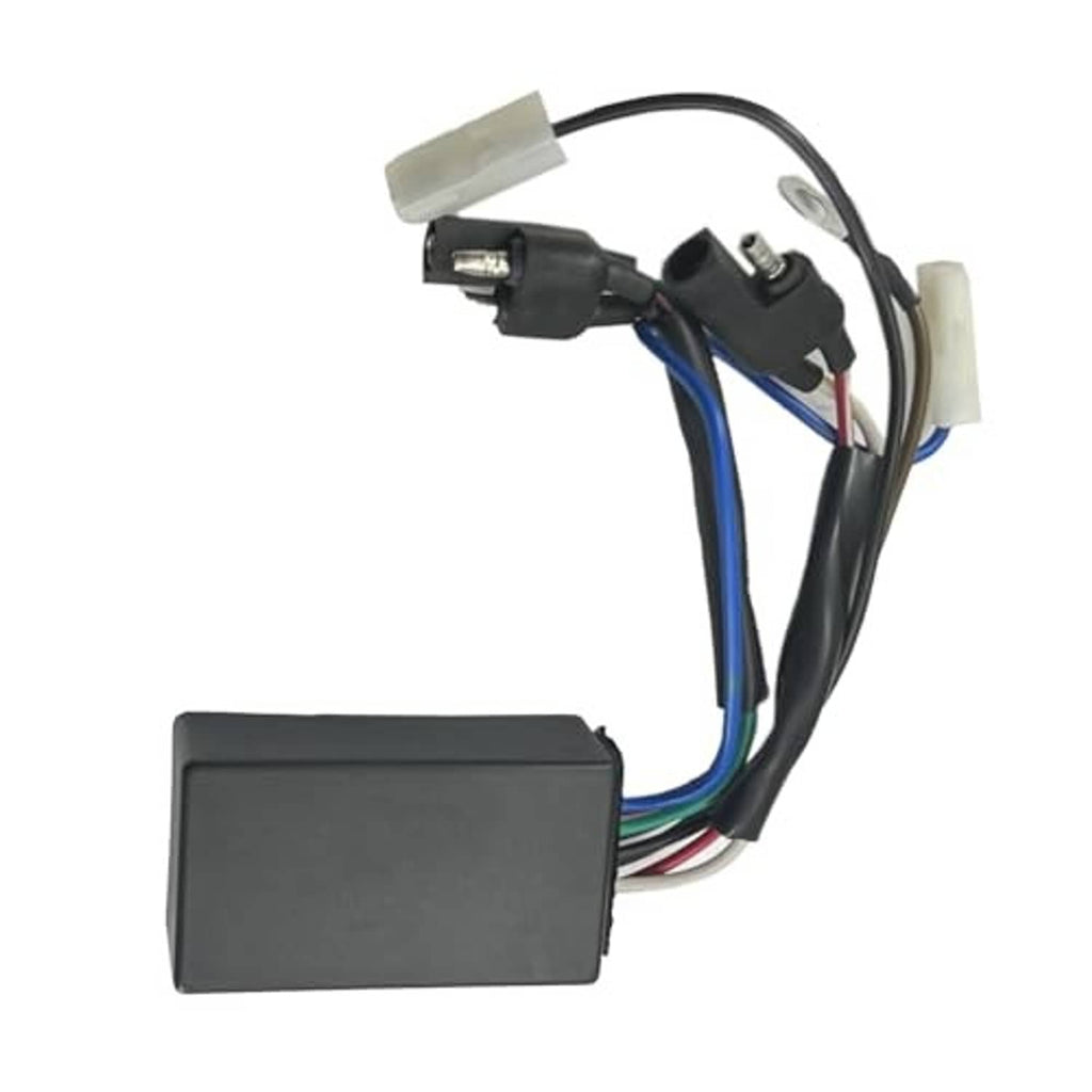 CDI ignition module with black sensor plug, blue wire, and small black rectangular unit