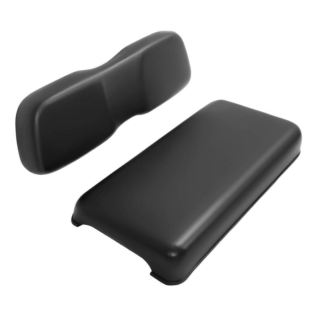 Black seat back cushion and bottom cushion with contoured edges
