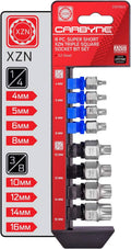 CARBYNE XZN triple-square socket bit set, 8-piece stubby low profile, S2 steel