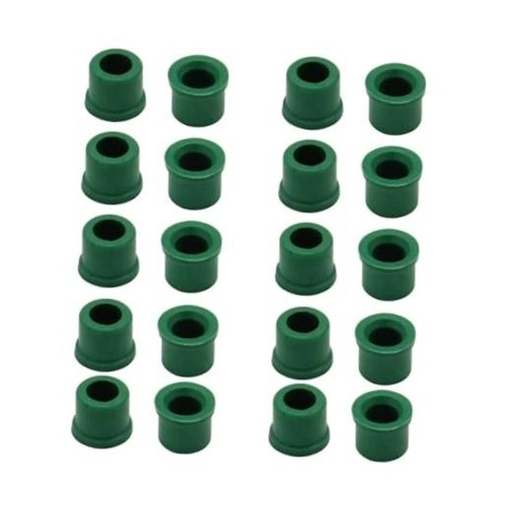 Set of green rubber hose gaskets with central openings, multiple pieces